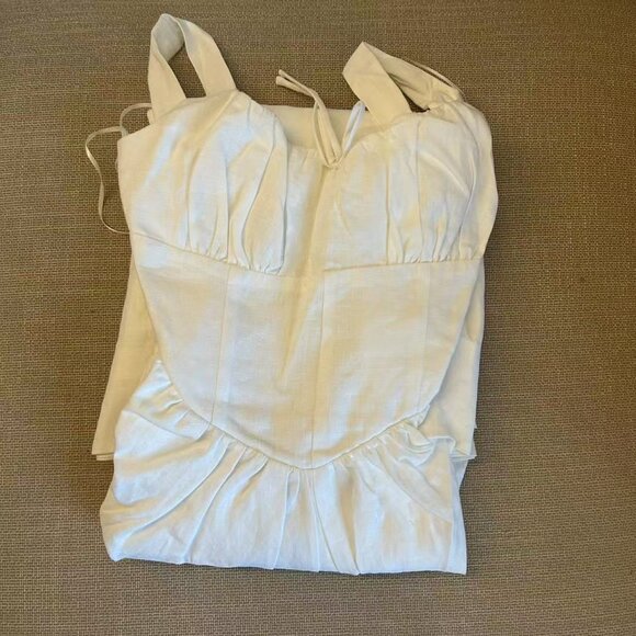 BEST Reformation Balia Linen Midi Dress Sz0 White Linen Bow Sleeveless Classic - Picture 6 of 10